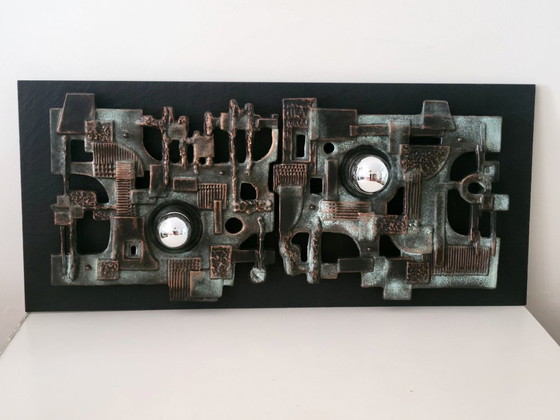 Brakelmann & Becker Brutalist Ceramic Wall Relief with Lighting, Germany 1970, Brackelmann & Becker (photo 4 of 10)
