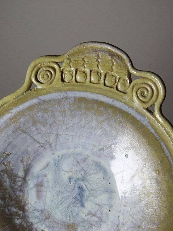 Image 1 of Coupe vide-poche en grès à émaux cristallins signée Françoise Roussel vintage