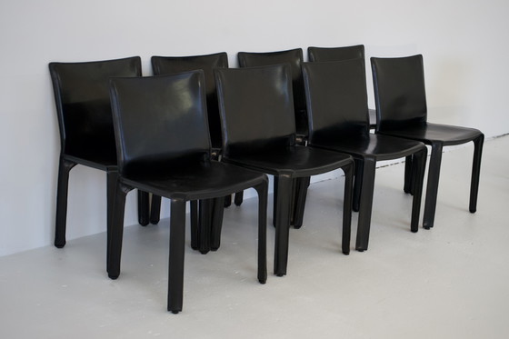 Image 1 of 8x CAB 412 2x CAB 413 Set Sedia con braccioli Sedia da pranzo Pelle Nera Cassina Mario Bellini