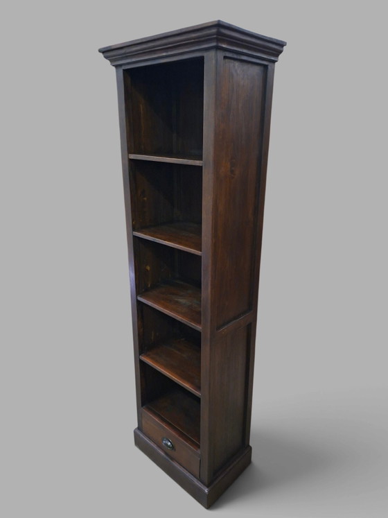 Classic narrow teak wood bookcase dimensions: 59x37cm and 190cm high. – Metal (photo 2 of 6)