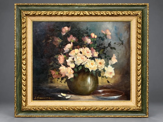 Gaston Noelanders, "Stilleven met witte rozen.", Schilderijen & Tekeningen, Canvas (foto 8 van 8)