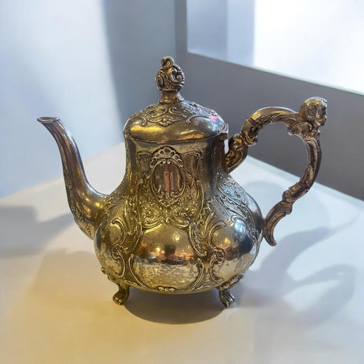 Théière baroque en argent massif de 800, poinçonnée, fabriquée en Allemagne vers 1900-1920