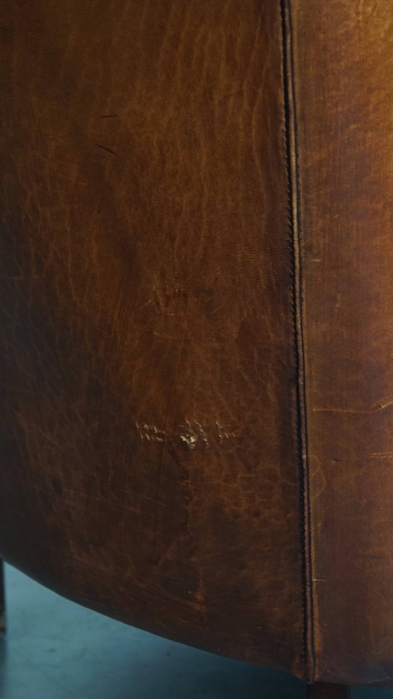 Image 1 of Stoere cognac kleurige schapenleren clubfauteuil 