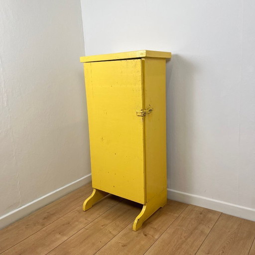 Vintage small workshop cabinet, pale yellow