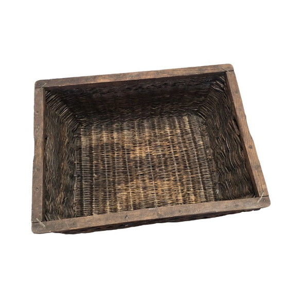 Image 1 of Oude Franse rieten Champagne flessenmand, 1e helft 1900