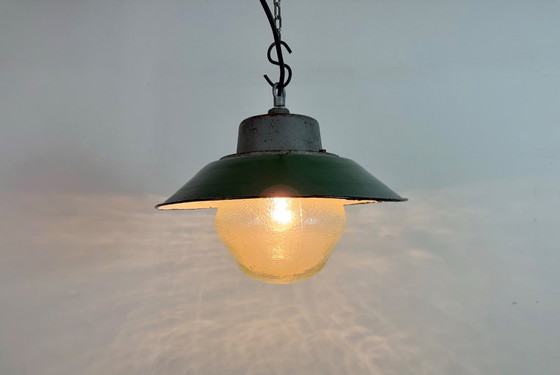 Image 1 of Green Enamel and Cast Iron Industrial Pendant Lamp, 1960s