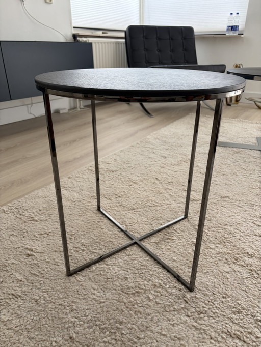 Minotti Design Beistelltisch – Schwarze Eiche / Metall – bijzettafels, polished steel, Wood