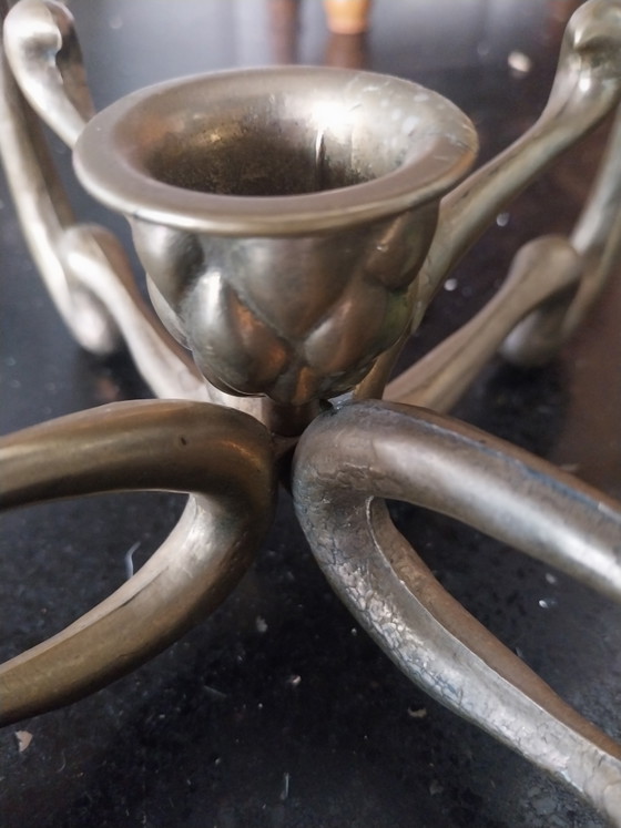 1 x Art Deco brass 5-point candle holder 1970s (photo 7 of 8)