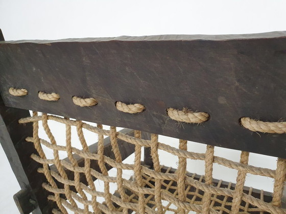 Sillón único de roble macizo y cuerda, Países Bajos, década de 1960. – Sillones, Cotton, Wood (photo 11 of 11)
