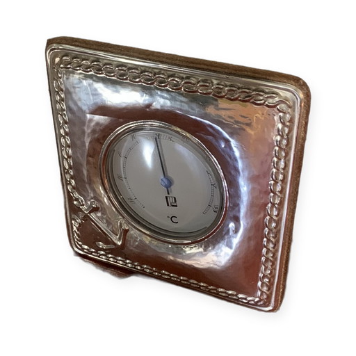 Rare Paterna & Livi Desk/Table Thermometer, 925 Silver Plate (★ FI 336), Marine Anchor Decor, Florence, Vintage