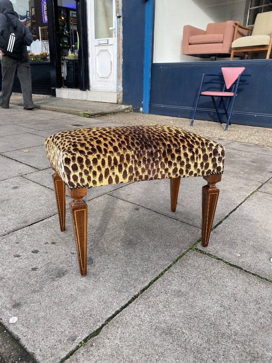 Image 1 of 1950s Paolo Buffa Stool In Silk Velvet Cheetah By Jim Thompson Seat Italy Restored And Upholstered
