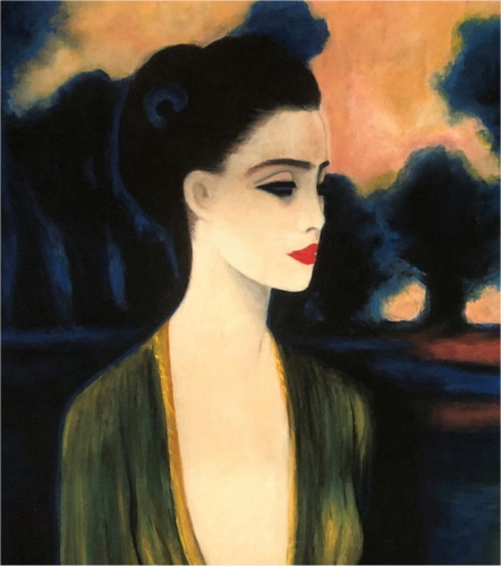 Image 1 of Art Deco Large Painting Portrait of a Woman Gouache 68x52 cm Signed C Janse