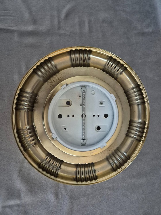 Image 1 of Vintage Glass Ceiling Light Ø32 cm, Flush Mount, E27 Socket, Gold Tone Metal Frame, Mid-Century Style