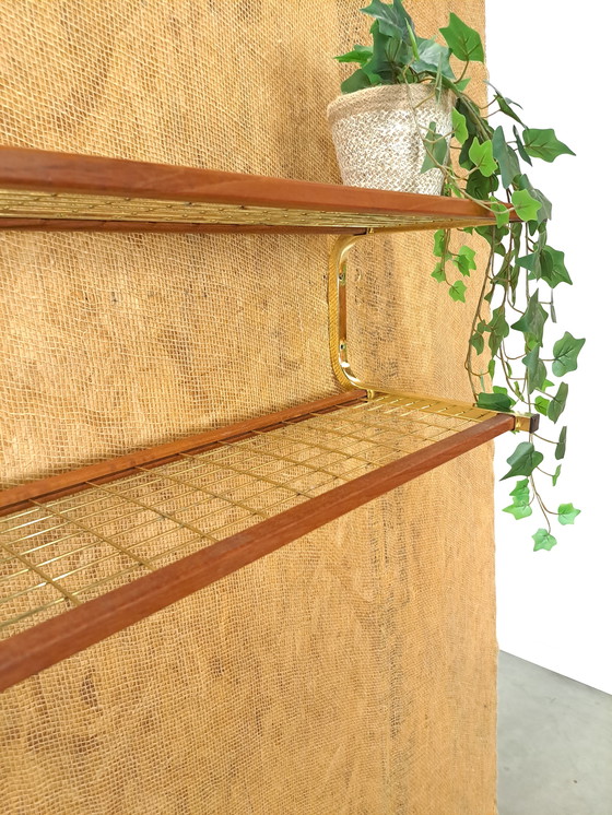 Image 1 of Gold Color Wall Shelf Wall Rack From Sweden With Teak No.5