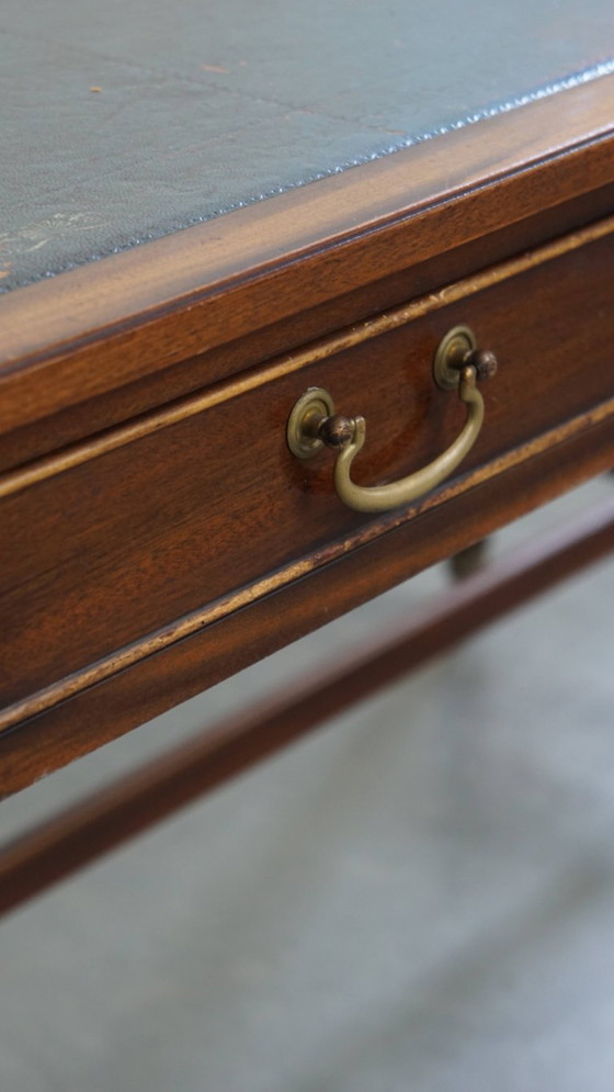 Image 1 of Writing table and a blue cowhide leather chesterfield office chair