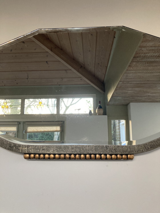 Image 1 of Miroir Art Déco en verre taillé/bois/métal