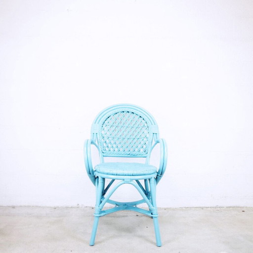 Fauteuil vintage en rotin tressé bleu, 1990
