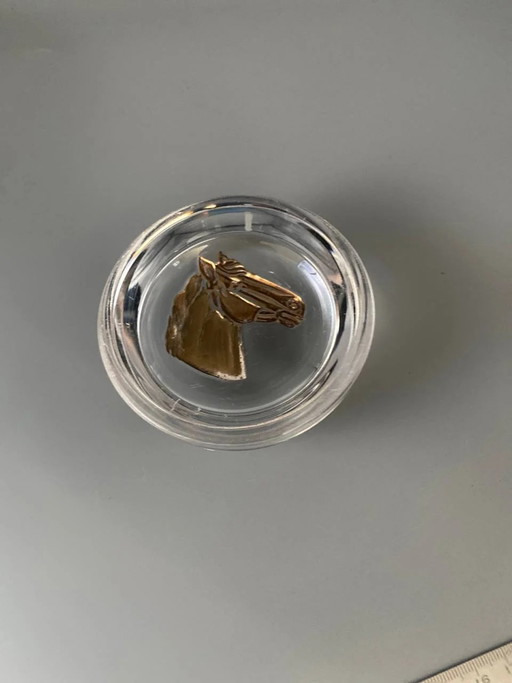 Presse-papier en verre soufflé – Tête de cheval dorée – Thème équestre – decoratieve objecten, Klassiek (photo 2 of 3)