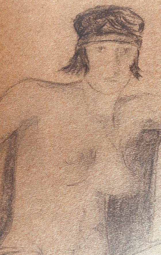 Image 1 of Charcoal drawing, Art Deco portrait of a woman, signed, "The Sofa"