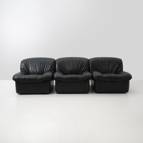 Image 1 of Modulaire fauteuils van zwart leer, jaren 70