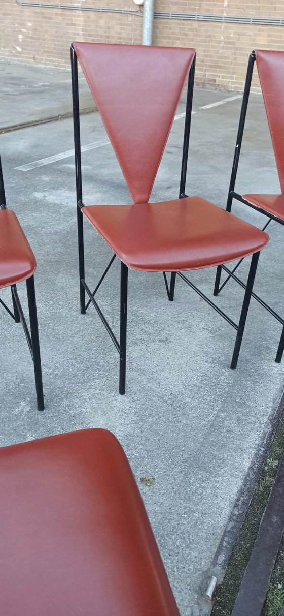 Image 1 of 4 x Vintage Postmoderne Leren Eetkamerstoelen