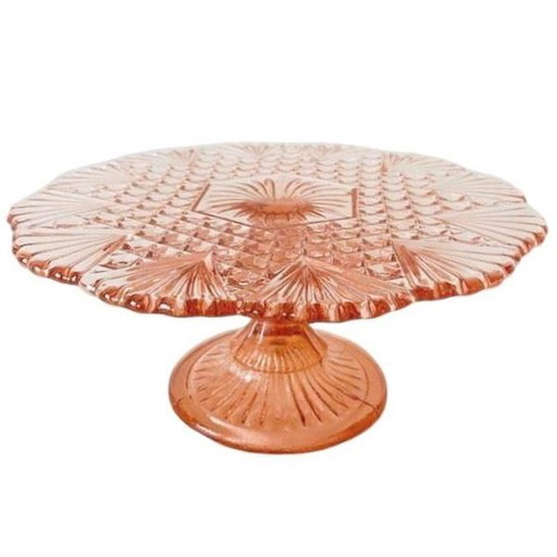 Art Deco Cake Plate Luxval Val St. Lambert pink 1930's