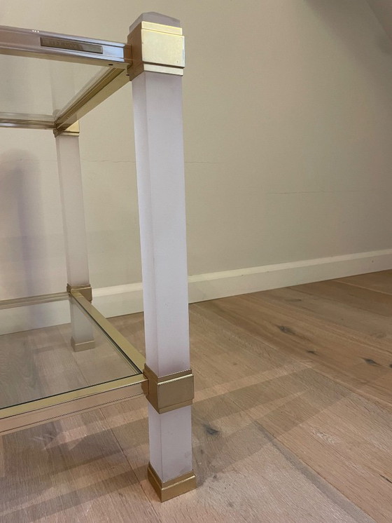 Image 1 of Table d'appoint Pierre Vandel – Paris | Pieds en verre mat | Années 1980