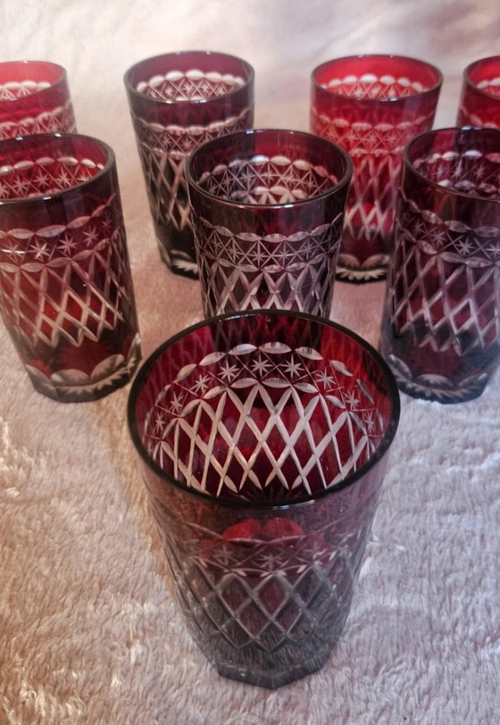 Image 1 of Esclusivo set di bicchieri in cristallo di Boemia - Rosso rubino tagliato a trasparente