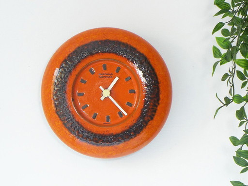 Vintage Wand Uhr Space Age Fat Lava Keramik Kienzle Orange 60er 70er Retro