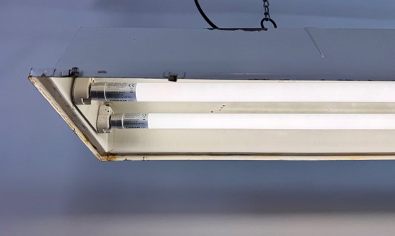 Image 1 of Beige industriële hanglamp met buisarmatuur van Famor, jaren 70