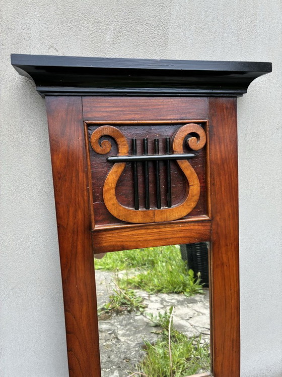Empire style wall mirror with carved lyre motif, mid-19th century, Wood, Glass, Brown, Klassiek (photo 3 of 5)