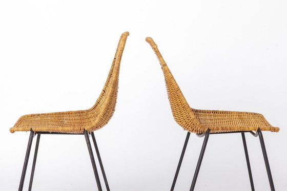 Image 1 of Set of 2 Gianfranco Legler Basket Chairs, 1950s Rattan Chairs, Mid Century Swiss Design, Metal & Wicker Chairs