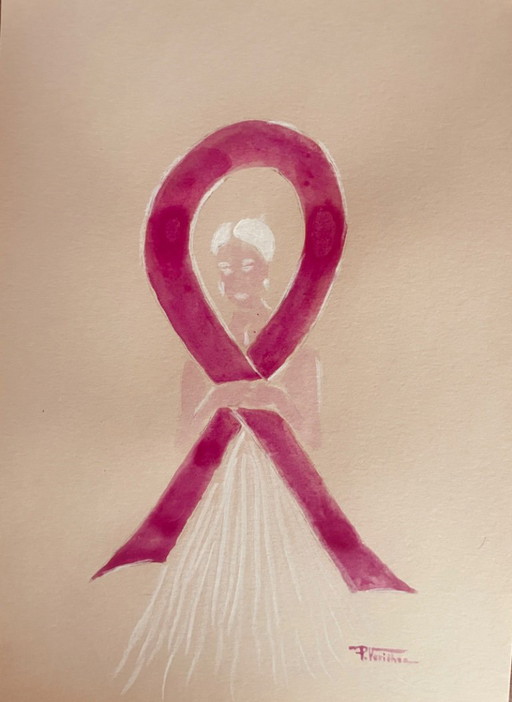 Gesigneerd schilderij vrouwenportret creatie voor Roze Oktober « Apprivoiser »