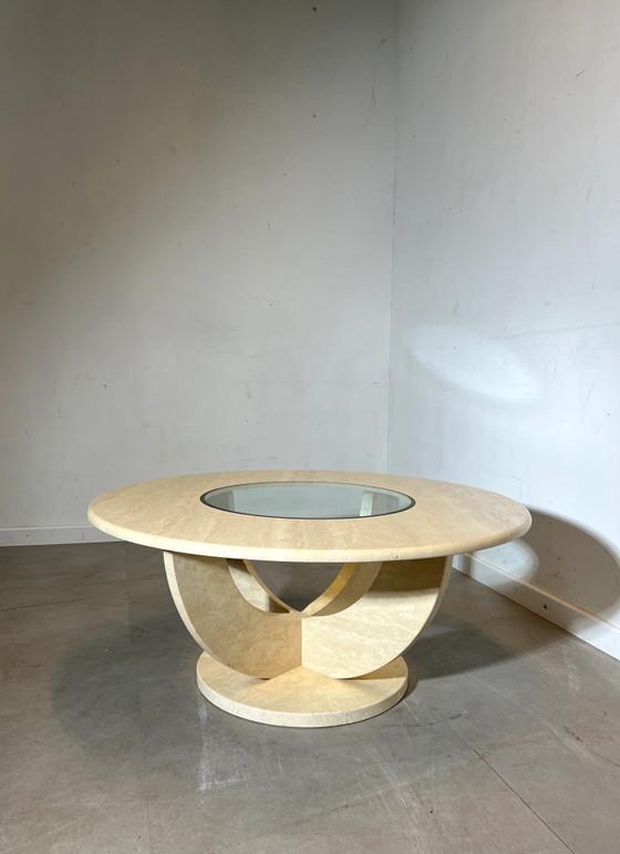 Vintage travertine coffee table with glass centre (photo 4 of 6)
