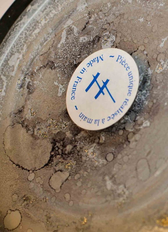 Image 1 of Pair of Mid-Century Design Lilac Silver French Handmade Crystal Glass Table Lamps by Laque Line, set of 2