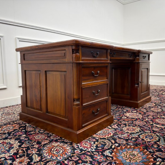 Classic English Desk Partnerdesk Black Leather – Wood (photo 5 of 20)