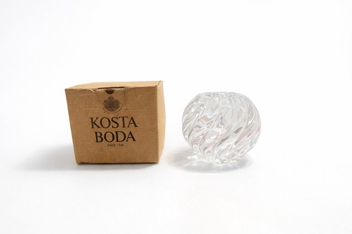Kosta Boda Crystal Candle Holder – Swedish Design – Heavy Swirl Glass Votive – Vintage with Original Box