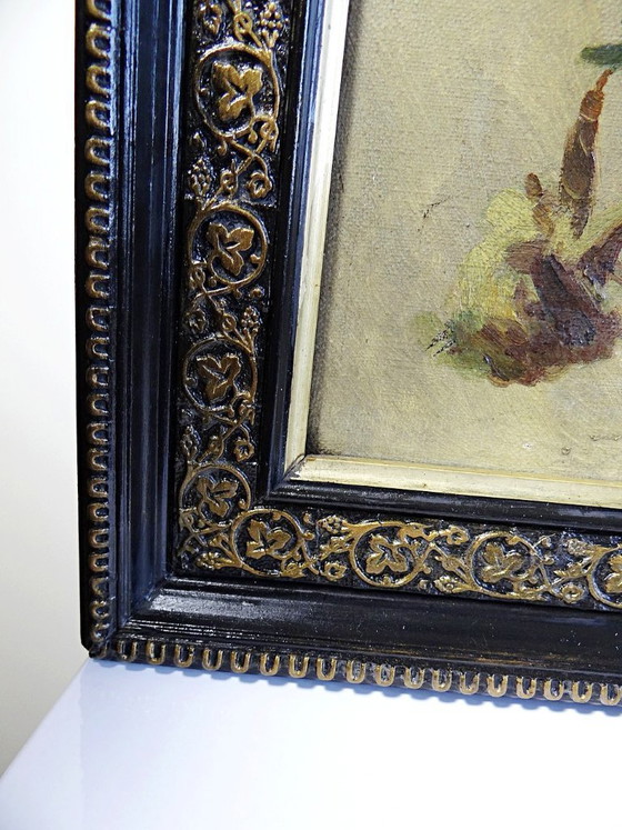Image 1 of Large antique painting of peonies, signed E. Jacque, late 19th/early 20th century