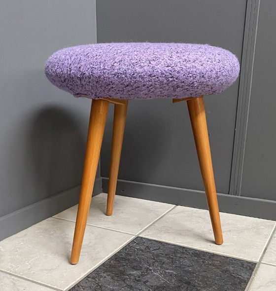 Image 1 of Purple wool round stool 1960s