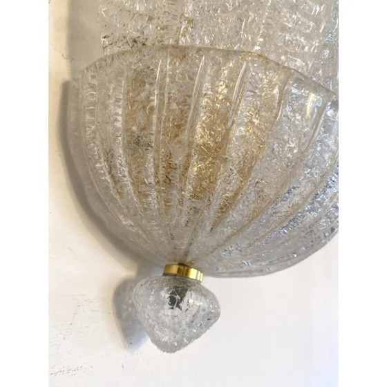 Image 1 of Moderne venezianische Wandleuchten aus transparentem Graniglia-Muranoglas in Blattform – 2er-Set