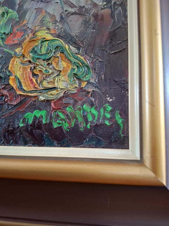Original Oil Painting Jan Makkes – Colorful Floral Still Life (Impasto)Omschrijving: (photo 2 of 8)