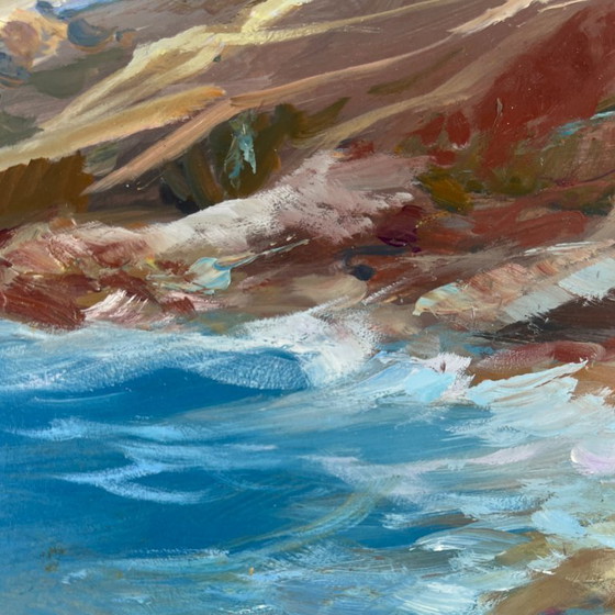 Image 1 of Original Oil Painting Coastal Rock Landscape Between the sky and the sea