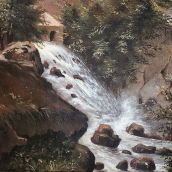 Image 1 of Paisaje con castillo, óleo sobre lienzo, firmado M.G., Italia, siglo XVIII.