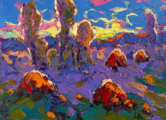 Image 1 of Original Oil Painting Summer Field Landscape In the blue distance of dreams