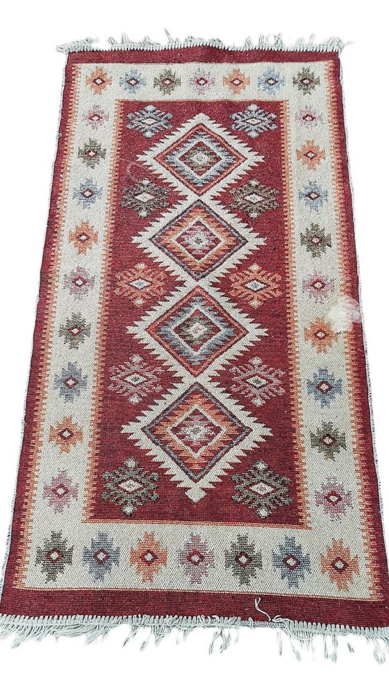 Image 1 of Vintage geometric-patterned flatweave kilim rug