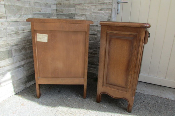 Image 1 of Pair of rustic oak bedside tables, from the 1980s, made of solid wood