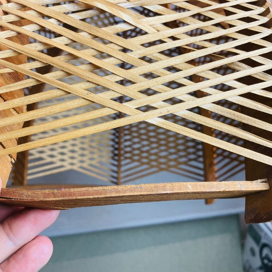 Image 1 of Large rustic style Portuguese wood and rattan hanging lamp, 1960s