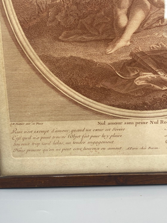 No love without sorrow, No rose without a thorn, ancient engraving after Nattier by Lépicé, 18th century (photo 4 of 10)