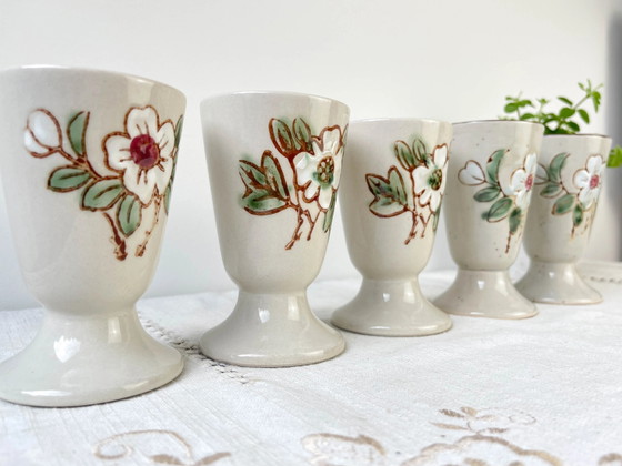 5 Vintage Stoneware Mazagrans, Floral Pattern, Made in Korea, 1980 – Crockery (photo 3 of 10)