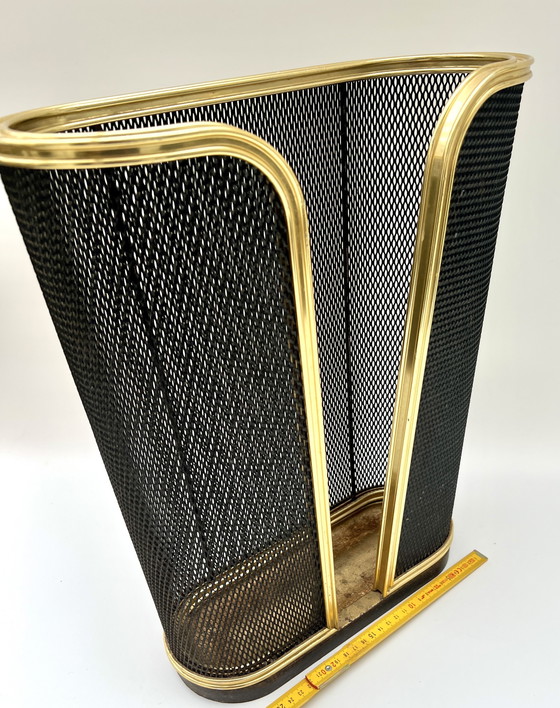 Image 1 of Elegante porta legna/porta giornali – rete metallica con cornice in ottone